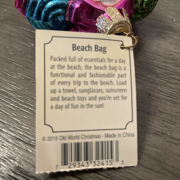 Old World Christmas Beach Bag Ornament - NEW towel, sunglasses flip-flops - Picture 5 of 5